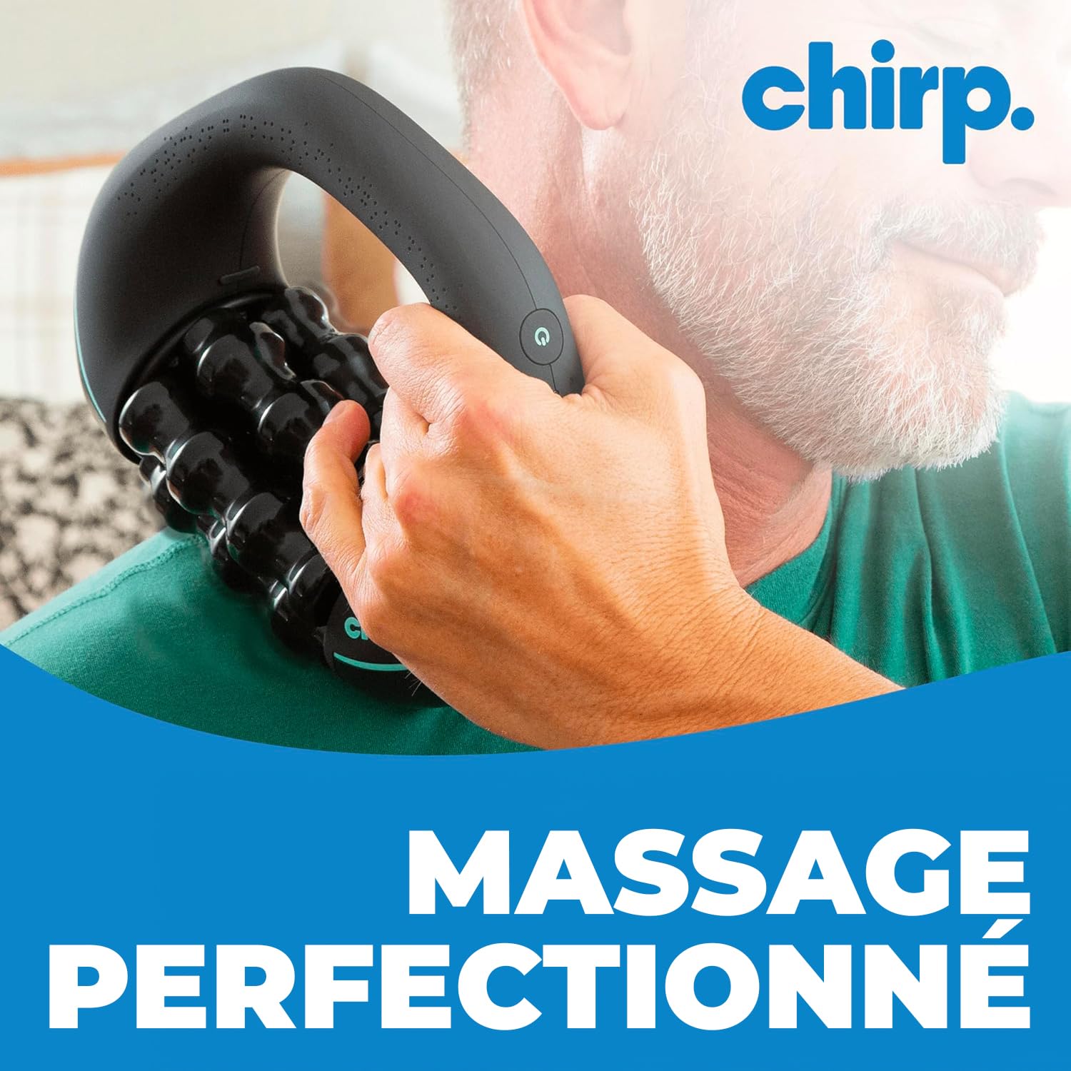 Chirp RPM Mini masseur à percussion roulante – Massage complet du corps, récupération musculaire & tissus profonds – Rechargeable, mains libres, rotation 3 vitesses