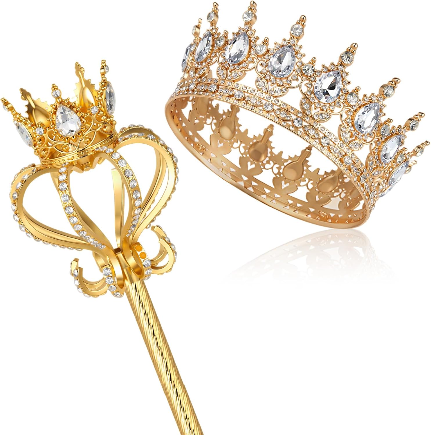 Junkin Crown and Wands Set for Women Crystal Headpiece Rhinestone Queen Scepter for Halloween Princess Fairy Costumes Cosplay