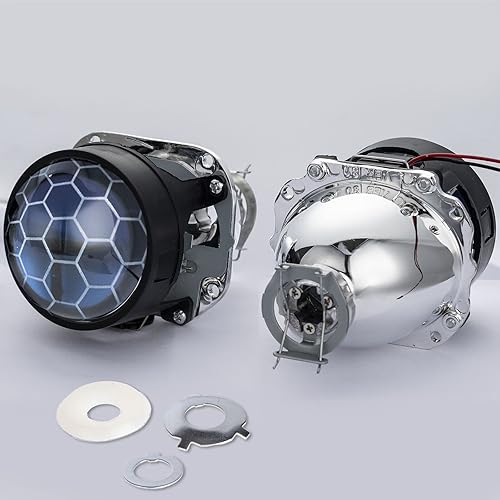 Miniatura 2 de YUFANYA Mini lente de proyector bi-xenón de 2.5 pulgadas con cubiertas de ojos de ángel RGB, lente azul panal, universal para motocicleta H1 H4 H7