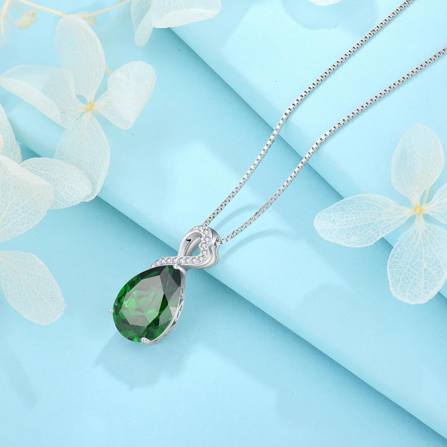 FJ Teardrop Birthstone Necklaces 925 Sterling Silver Pear Cut Pendant Necklace Birthday Jewelry for Women - Image 4