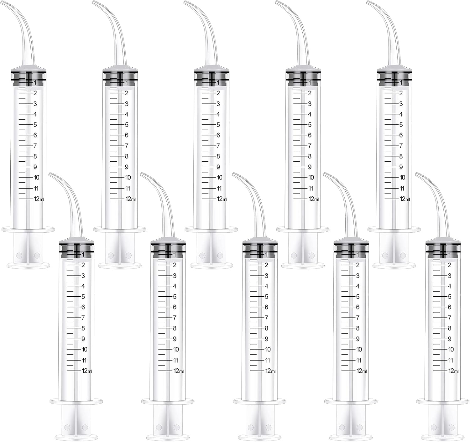 Dacitiery 10 Pcs 12ml Dental Irrigation Syringe with Curved Tip