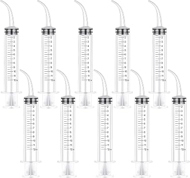 Dacitiery 10 Pcs 12ml Dental Irrigation Syringe with Curved Tip