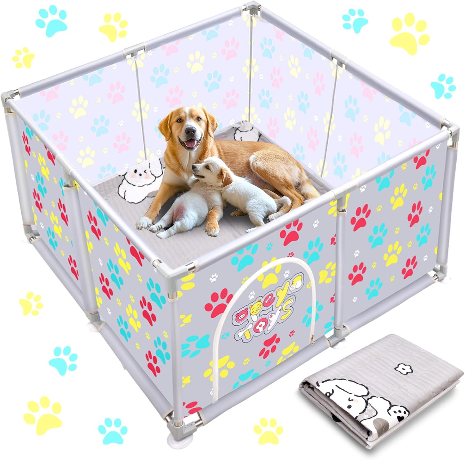 2026 Upgraded Whelping Box for Dogs,24.8’’Extra Tall Dog Whelping Pen with Whelping Pad,Dog Whelping Supplies for Large Small Breed Dogs(47" Dia.x24.8 H) (Grey)