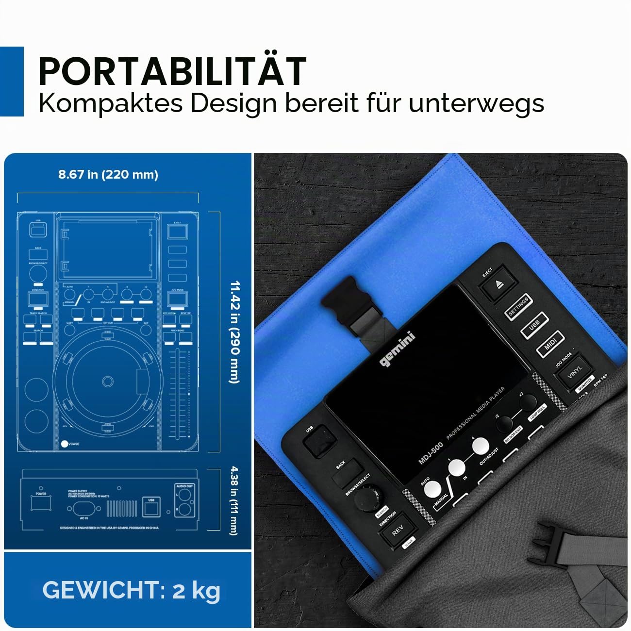 Gemini Sound MDJ-500 - Professioneller Media Player mit 4 Hot Cues und Auto / Manual Looping, Farbbildschirm, MIDI, 24-Bit / 192kHz Soundkard, Black