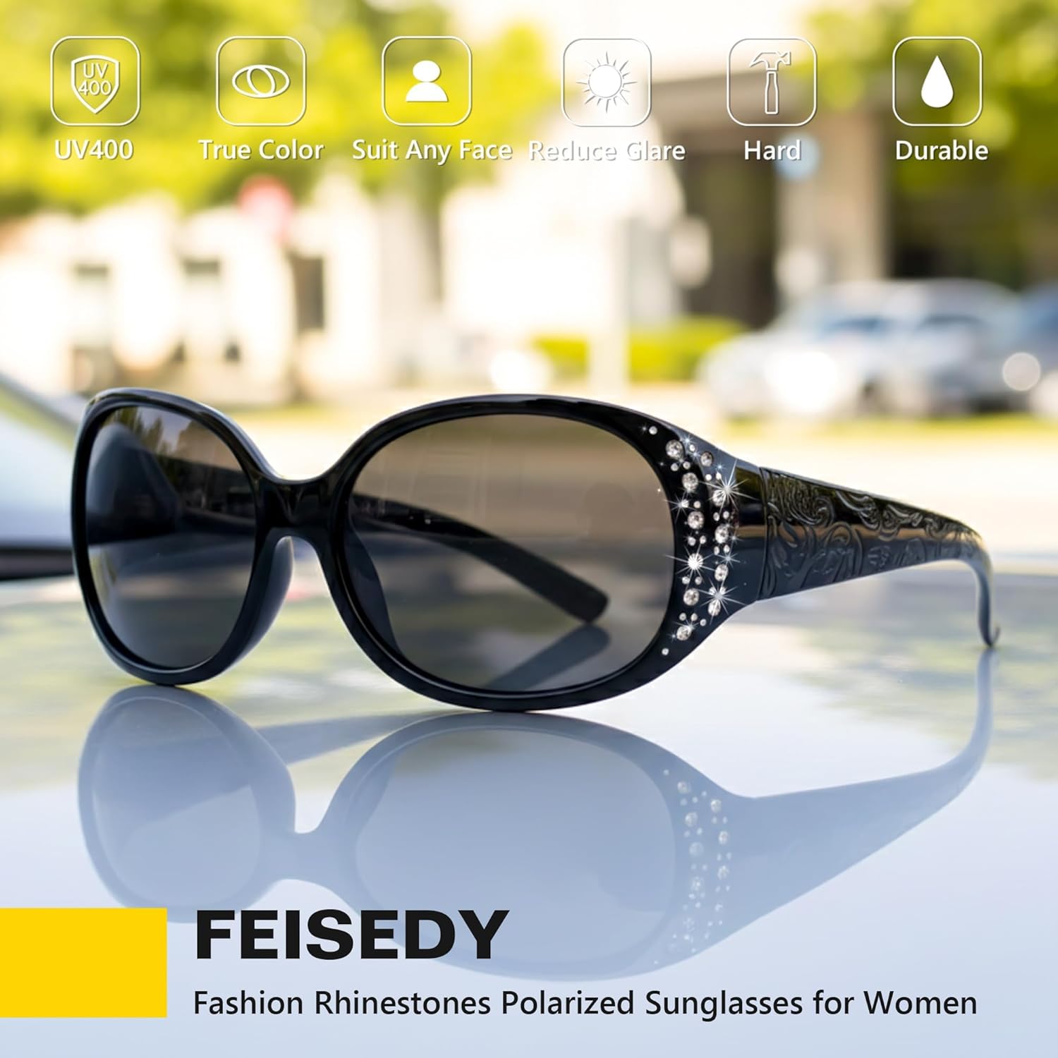 FEISEDY Women's Polarized Sunglasses Wrap Around Rhinestone Design Fashion Sunnies UV400 Protection B1091 - Image 4