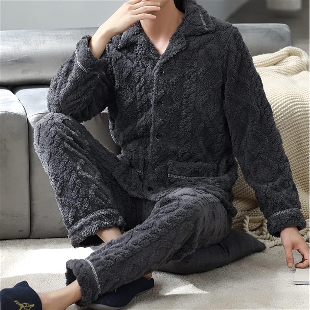 Pajamas Men's Winter Thickening and Fleece Warm Autumn and Flannel Homewear Suit
