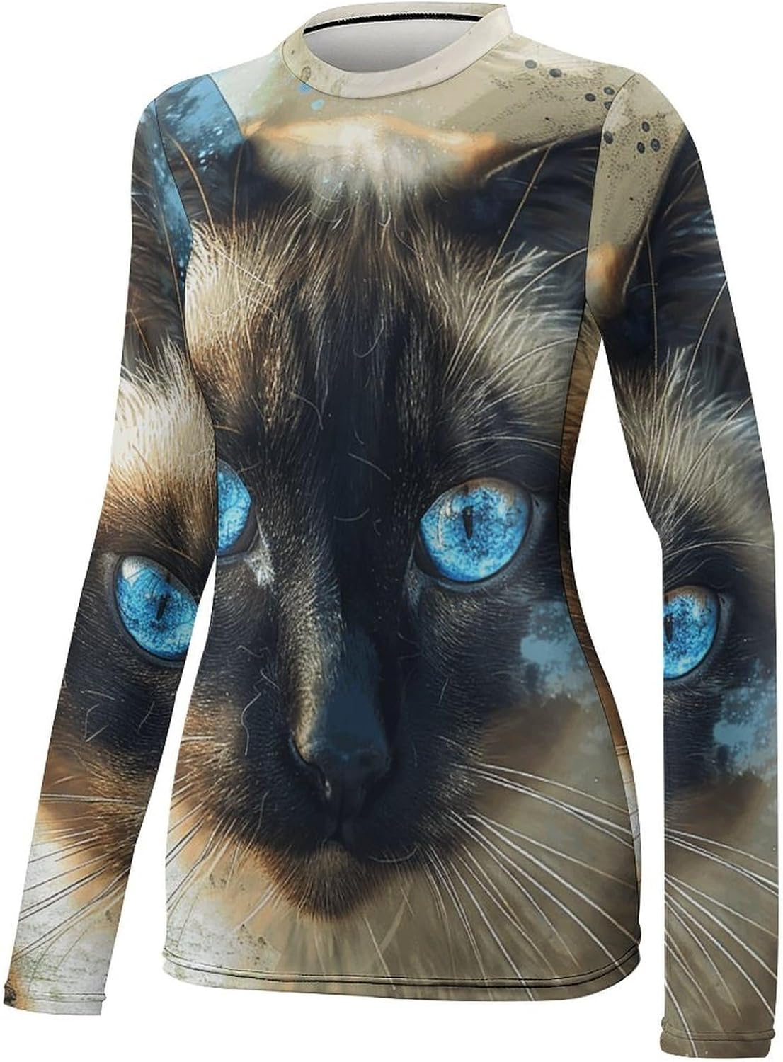 Siamese Cat Art Rash Guard for Women UPF 50+ UV Sun Protection | Long Sleeve Workout Top Quick Dry Athletic Hiking Shirt Moisture Wicking Swim Shirt for Running, Cycling, Swimming