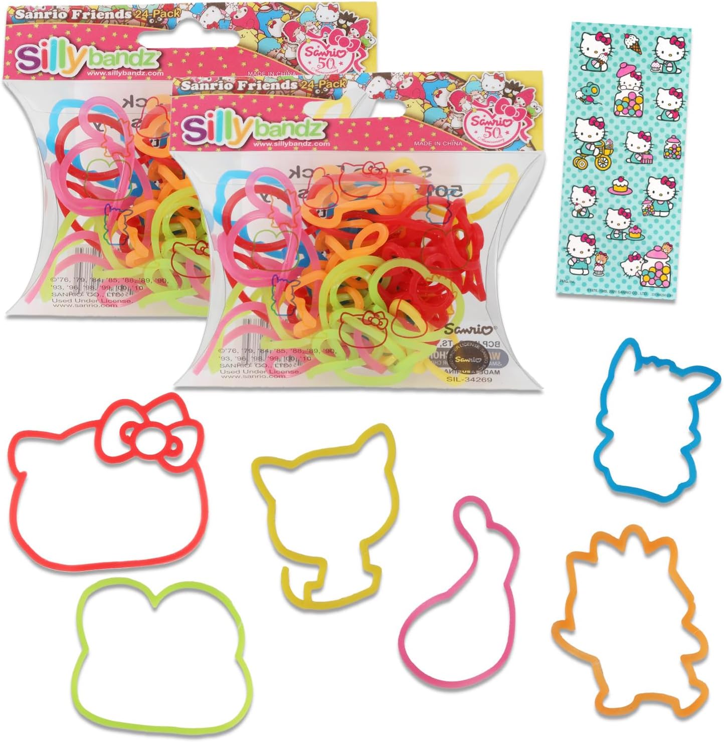 Hello KittySilly Bandz Pack - 48 Pc Silly Bandz Bundle with Character Bracelets Featuring Hello Kitty, Keroppi, My Melody, More Plus Stickers | Hello Kitty Character Bracelets