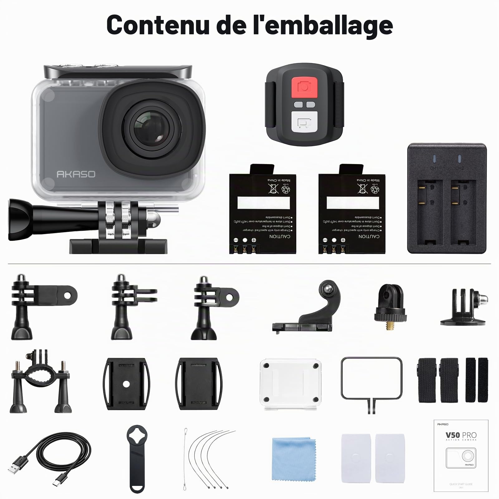 AKASO V50 Pro Camera Sport 4K 30FPS 20MP WiFi, Camera 4K Étanche Ultra HD | Stabilisateur EIS avec Télécommande Écran Tactile Grand Angle Réglable, Caméra Sport Sous-Marine 40M et Kit d'Accessoires