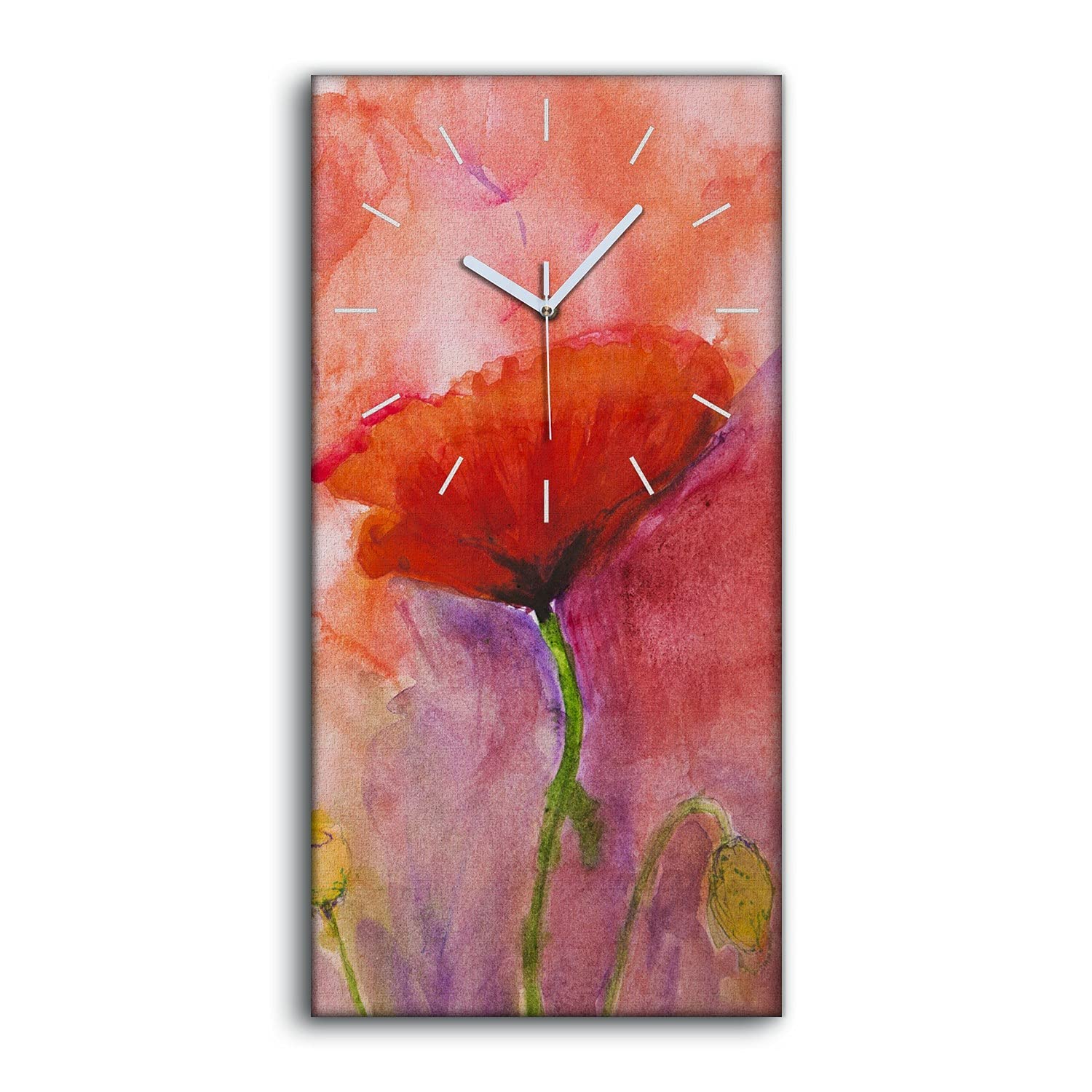 Horloge sur Toile Fleurs Coquelicots 30x60cm pour Salon et Chambre Moderne