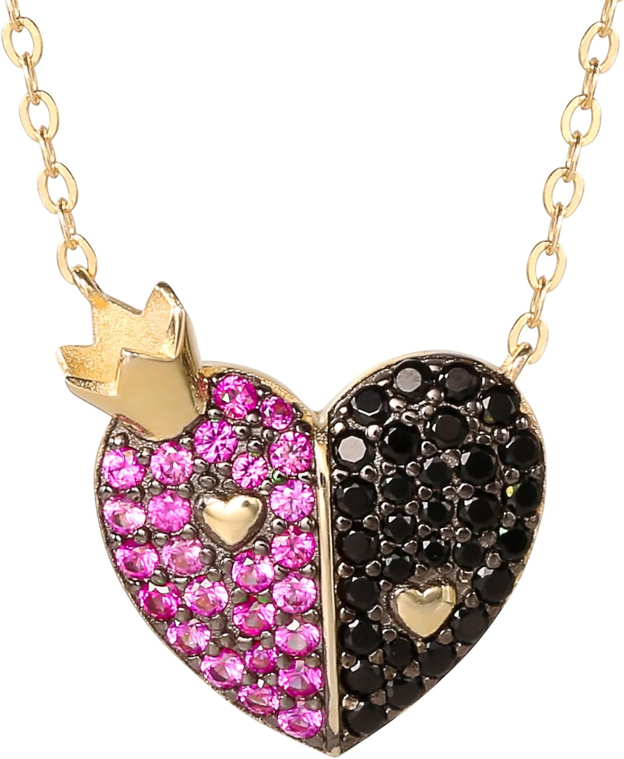 Disney Villains Necklace for Women 18" Official License, Gold Flash-Plated Sterling Silver Necklace with Cubic Zirconia