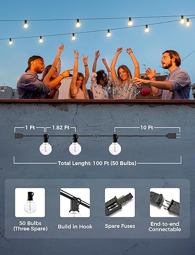 Miniatura 6 de XMCOSY+ Guirnalda de luces inteligentes para exteriores, luces de patio G40 de 150 pies con 75 bombillas LED, control WiFi y aplicación, funciona