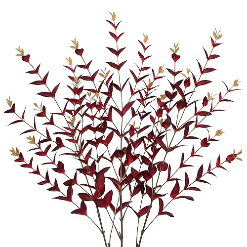Briful 3PCS Artificial Fall Stems – 36.2" Long Stem Burgundy