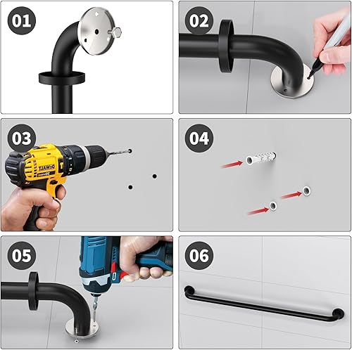 Miniatura 5 de ZUEXT - Paquete de 2 barras de agarre negras de ducha de 40 pulgadas, mango de barra de agarre de pared de baño de acero inoxidable, barra de