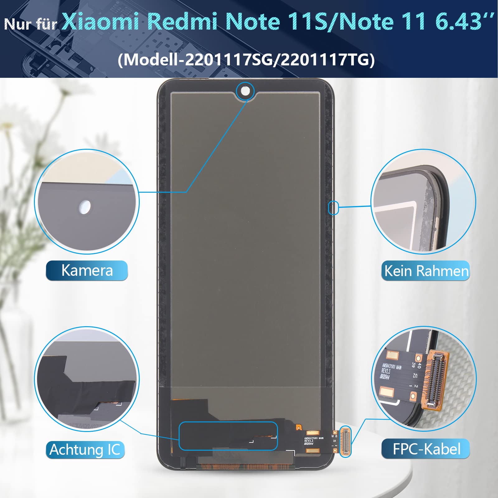 RongZy Ersatz Display Kompatibel für Xiaomi Redmi Note 11S /Redmi Note 11 2201117SG 2201117SI/2201117TG Touchscreen Bildschirm Digitizer Glas Assembly + Reparatur Tools(Schwarz)