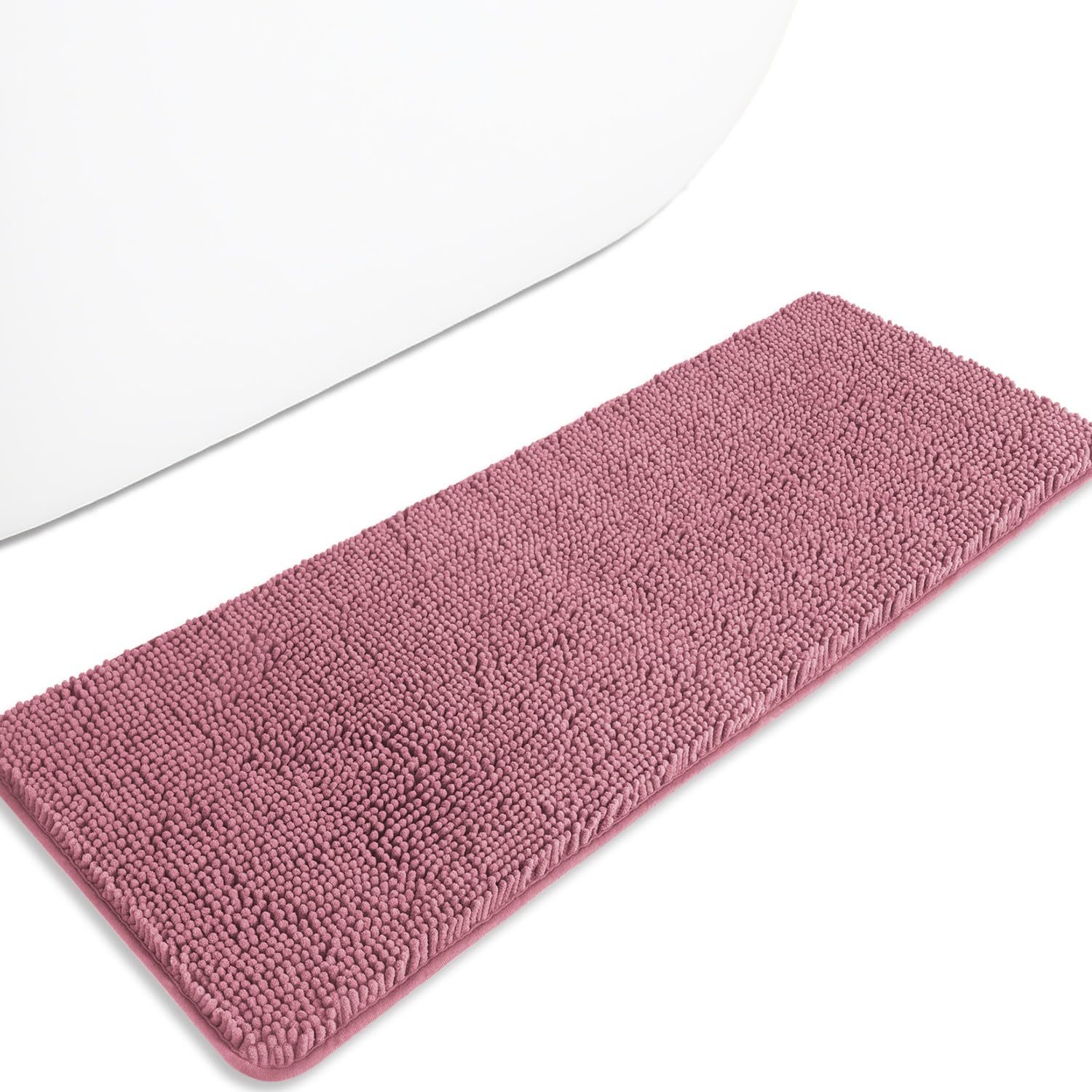 PureSwan Bathroom Runner Rug 47 x 17 Inch – Long Bath Mat | Absorbent and Washable Thick Chenille Bath Rug Non-Slip Runner Rug for Bathroom, Shower, Sink(Dusty Rose)