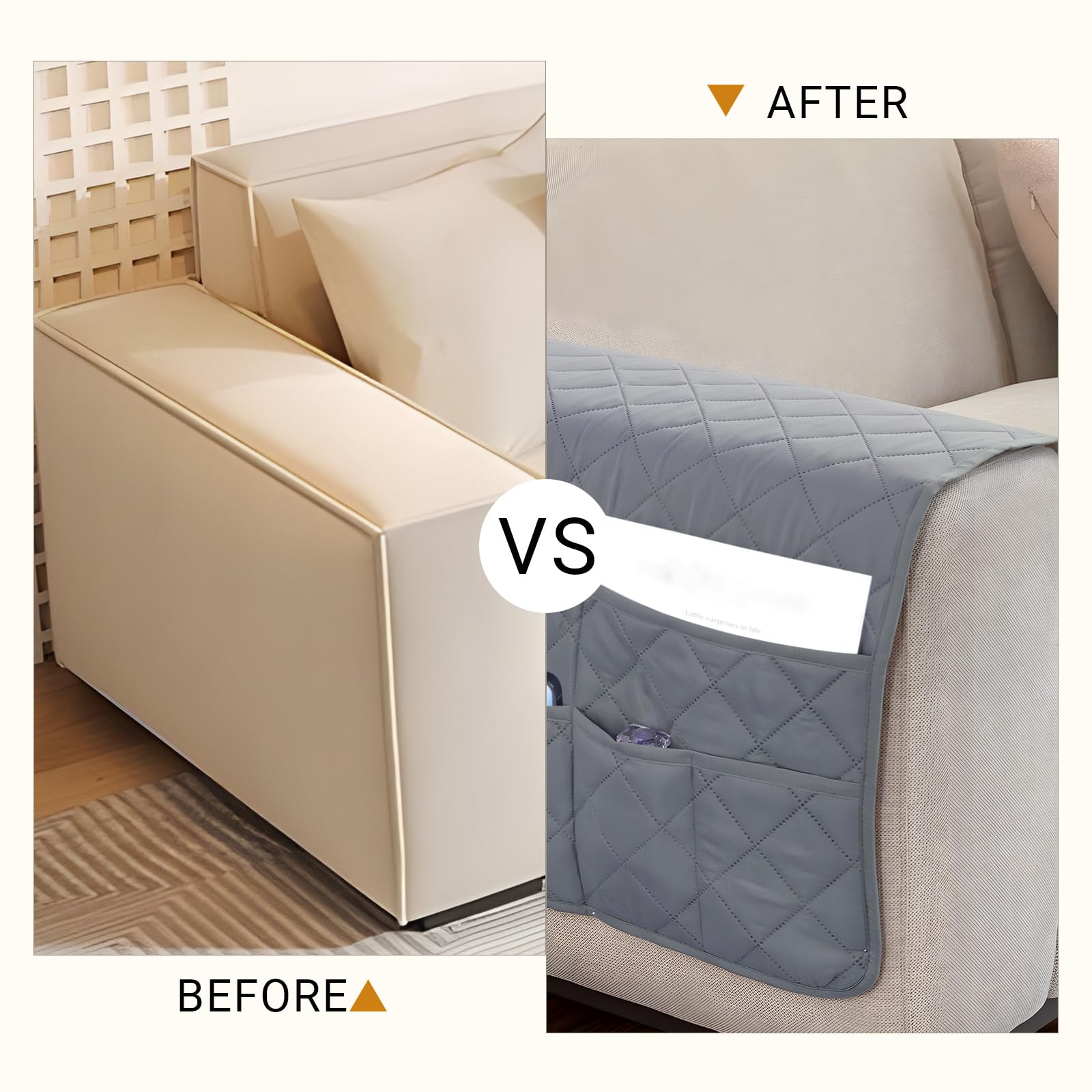 NiCoLa Armrest Covers for Sofa Grey Chair Arm Covers, Washable Armchair Arm Covers with 6 Pockets for Sofas Recliner Chair, Armchairs - Image 2