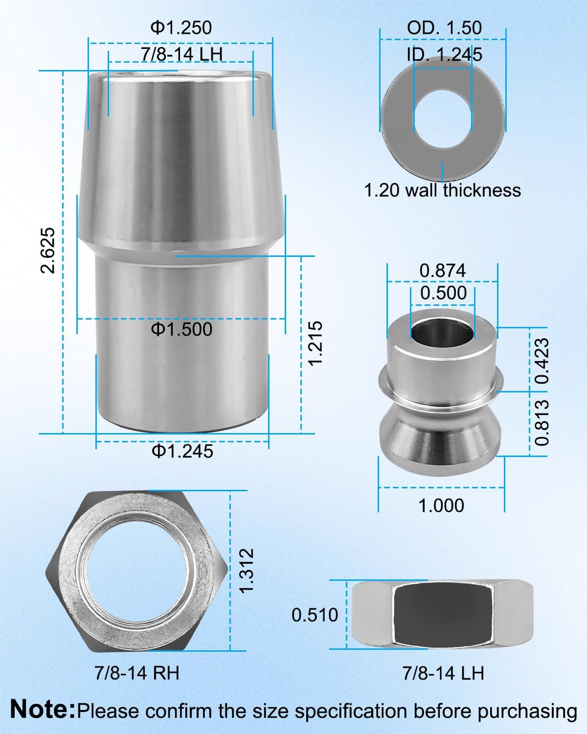 7/8 x 7/8-14 Heim Joint Rod End Kit for Steering and Suspension, with 7/8-1/2 HMS Spacers and .120 Wall Bung RH and LH Hand Thread Chromoly Bar Kit, Fit for Jeeps Mega Trucks Diesel Trucks