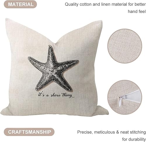 Miniatura 3 de It's A Shore Thing - Fundas de almohada de 24 x 24 pulgadas de arpillera de lino vintage, fundas de cojín de playa, mar, vida marina, funda de