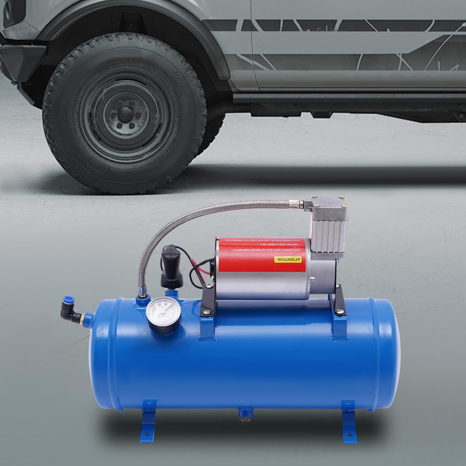 Compresor de aire de 12 V Zughorn 150 PSI con depósito de aire comprimido de 6 L, compresor portátil para coche de 12 V con manguera de 3,8 m para inflado de neumáticos, compresor de aire comprimido
