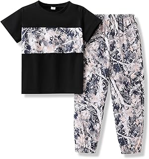 Camo Style 2PC Outfit: Short Sleeve Top & Cargo Pants for Boys (Ages 5-12)