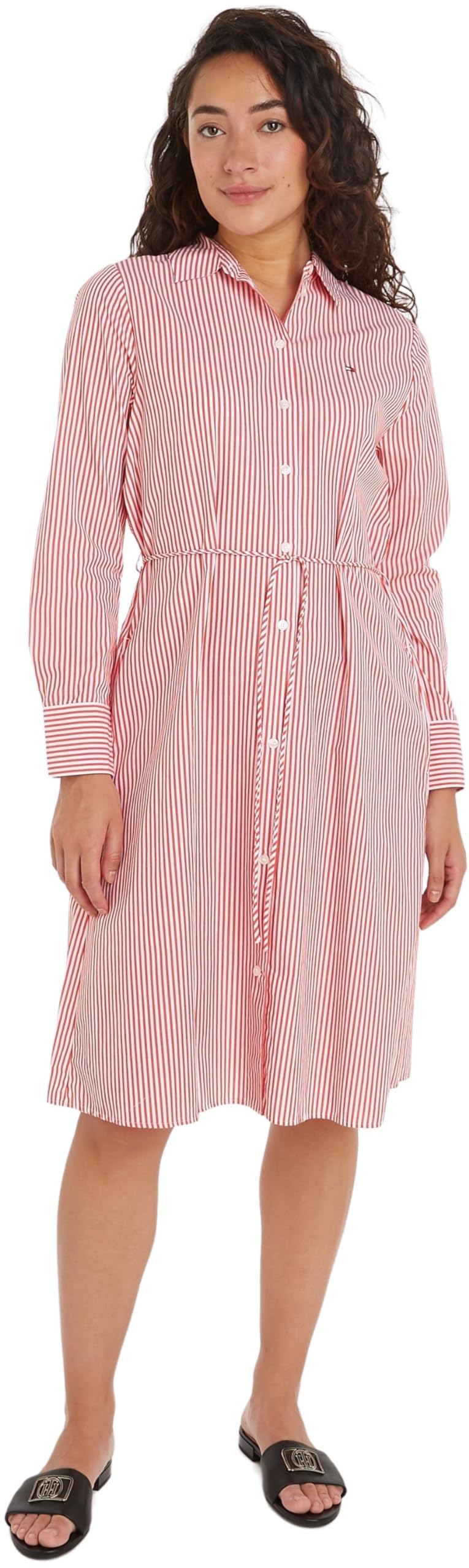 Tommy Hilfiger Women Essential Shirt Dress Knee Length, Red (Ithaka STP/Fierce Red), 42