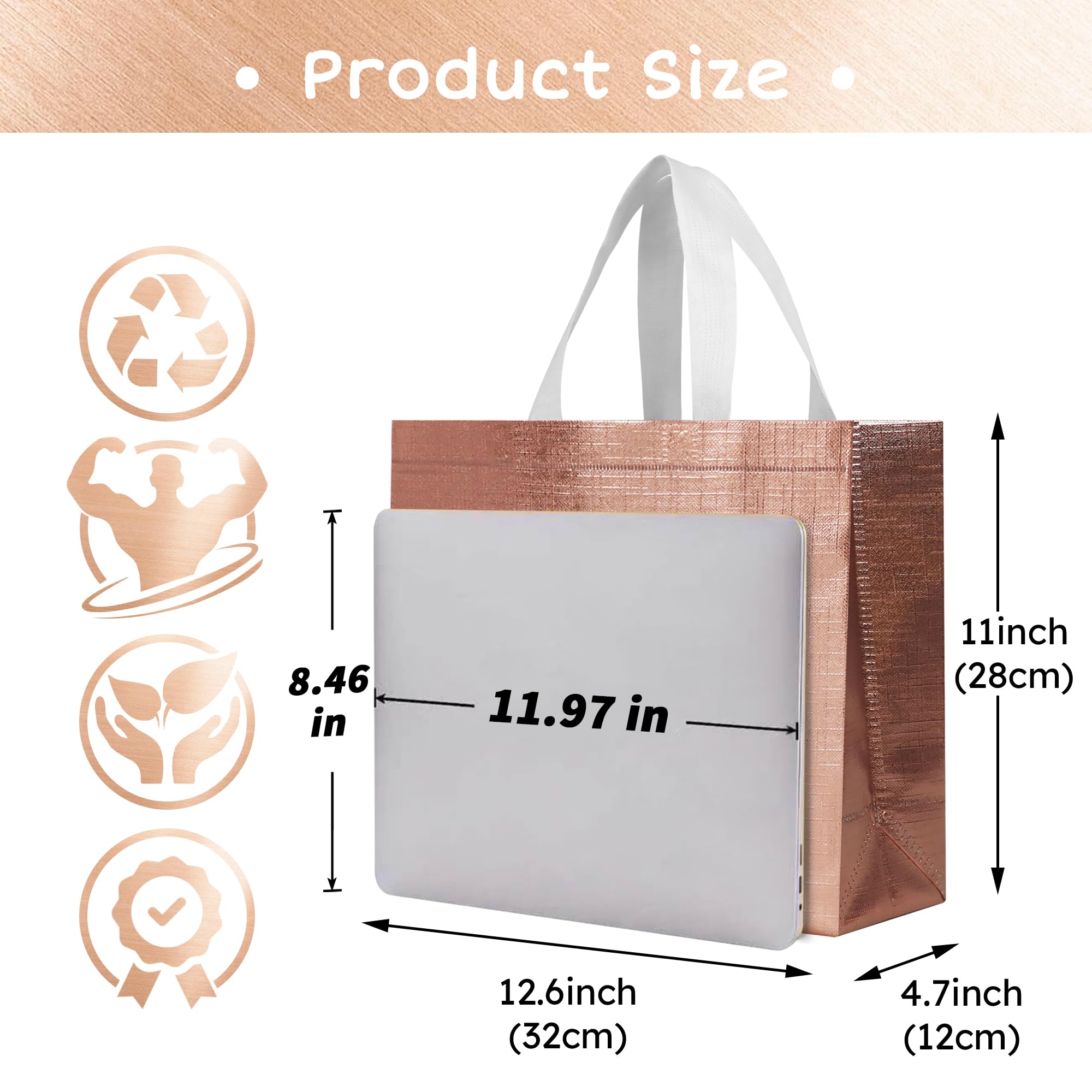 cabzymx 16 bolsas de regalo reutilizables de oro rosa con bases, 12.6 x 4.7 x 11 pulgadas, bolsas de bienvenida de boda a granel, bolsas de fiesta no tejidas para cumpleaños, bodas, fiestas,