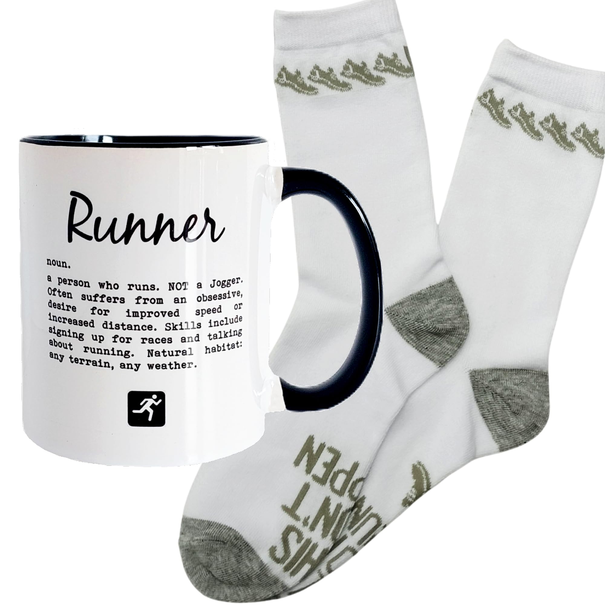 Worry Less Design Men's Mug & Sock Set Gifts For Runners - Mug And Sock Gift Set - Perfect Presents For Who Run, Running Gift Ideas, Gifts For Running Enthusiasts (Runner Mug & Go For A Run Sock Set)