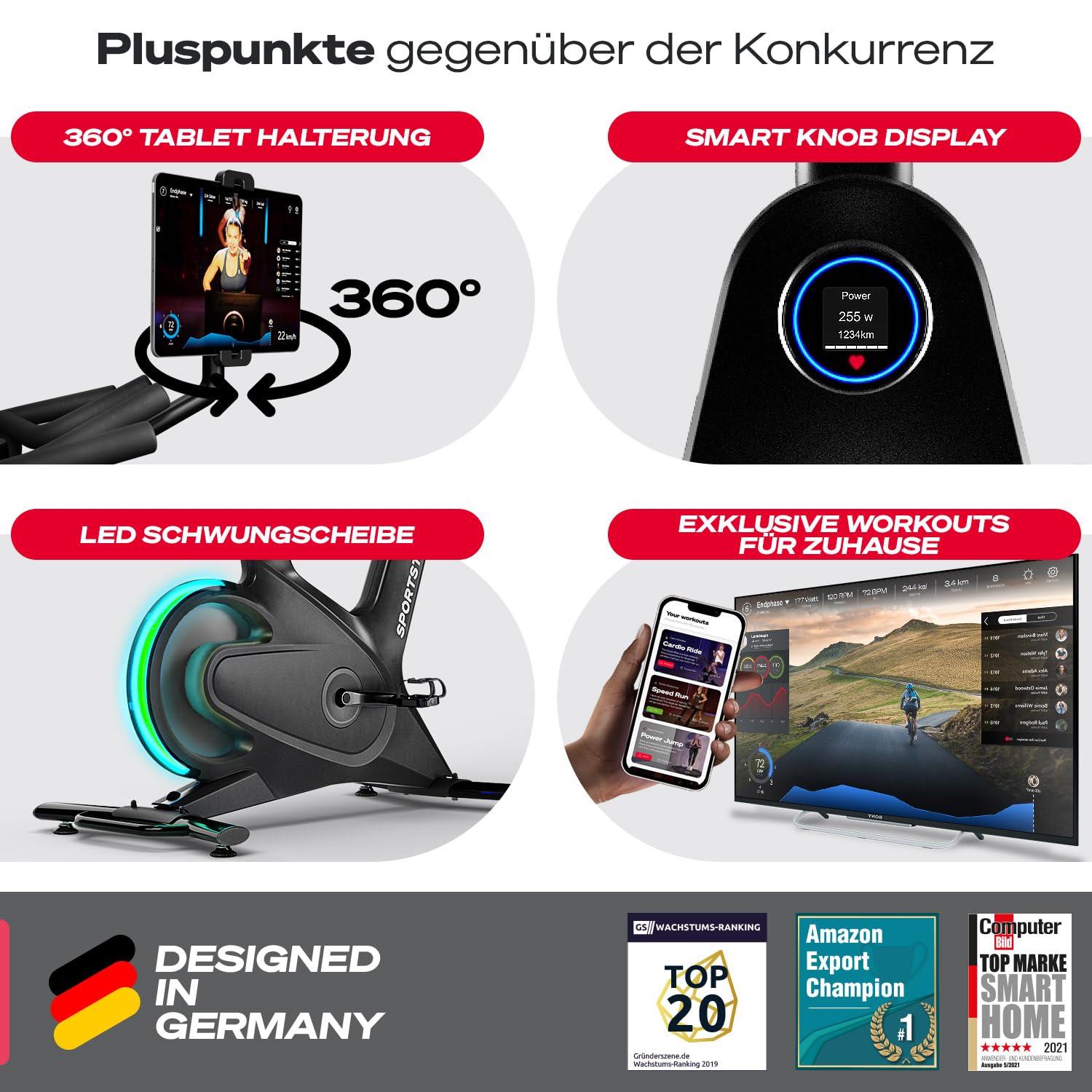 Sportstech sBike Lite Premium Heimtrainer Fahrrad Ergometer Speedbike, mit 16,5 kg Schwungrad, Magnetbremse & Wattanzeige, Indoor Cycling Bike, App-kompatibel Hometrainer, LED-Pulsanzeige, bis 150 kg
