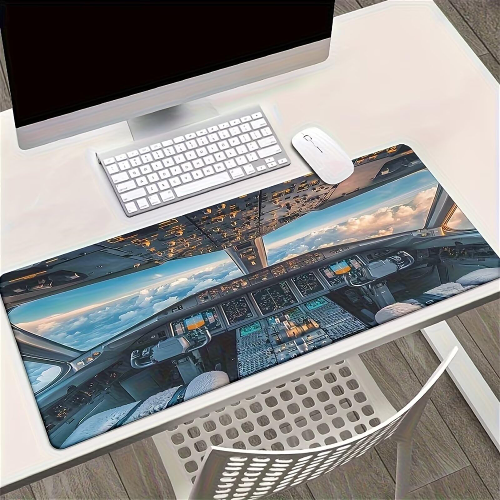 Tappetino Mouse Gaming XXL Cielo Aereo, Base Antiscivolo Bordi Cuciti per Lavoro e Gaming Ufficio, Dimensioni 1200x600x2 mm