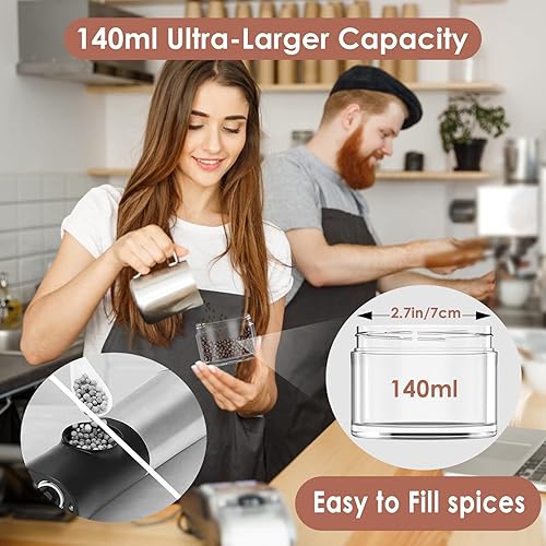 Miniatura 7 de Juego de molinillo eléctrico mejorado de sal y pimienta, 4.7fl oz, gran capacidad, recargable por USB, operación con una sola mano, luz blanca,