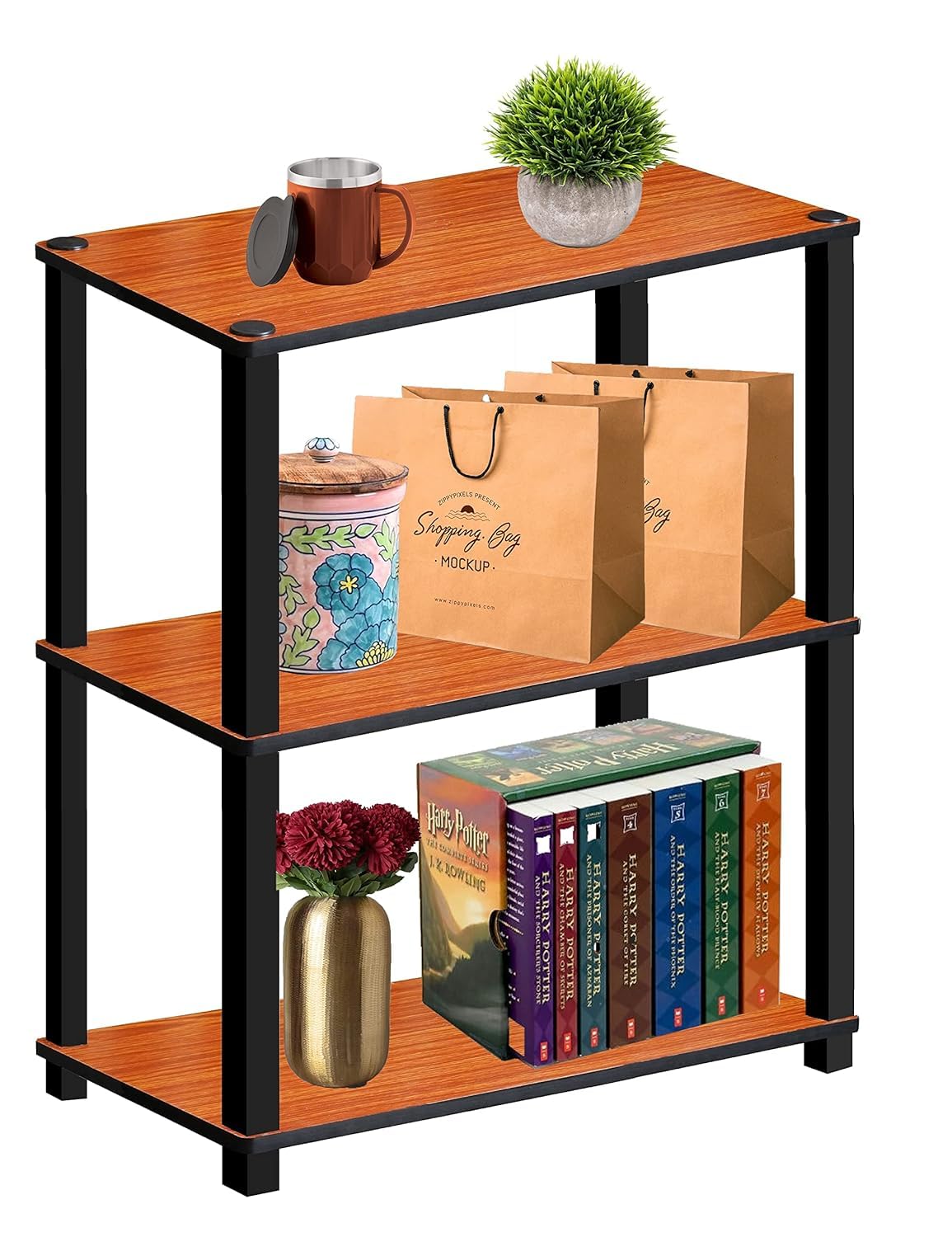OFIXO 3-Tier Multipurpose Turn-N-Tube End Table/Side Table/Night Stand/Bedside Table/Shoe Rack/Book shelve with Heavy Duty Plastic Tube-(Teak Natural)-image-24