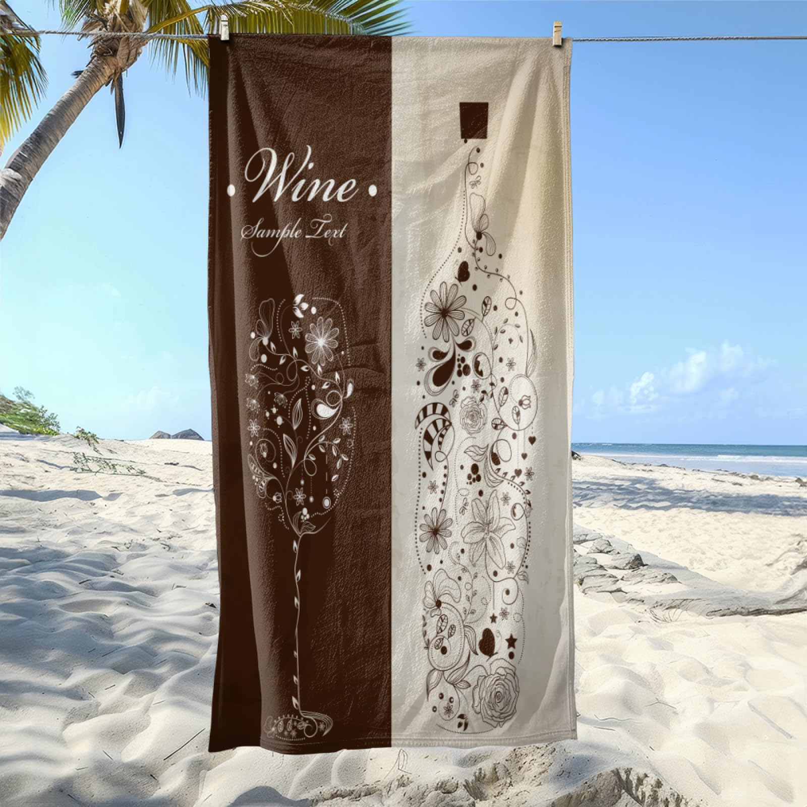 Telo Mare Microfibra 210x230 Stile Rurale Marrone Telo Spiaggia Grande Antisabbia,XXL Asciugamano Mare, Asciugatura Rapida, Stuoia Spiaggia Leggero E Portatile