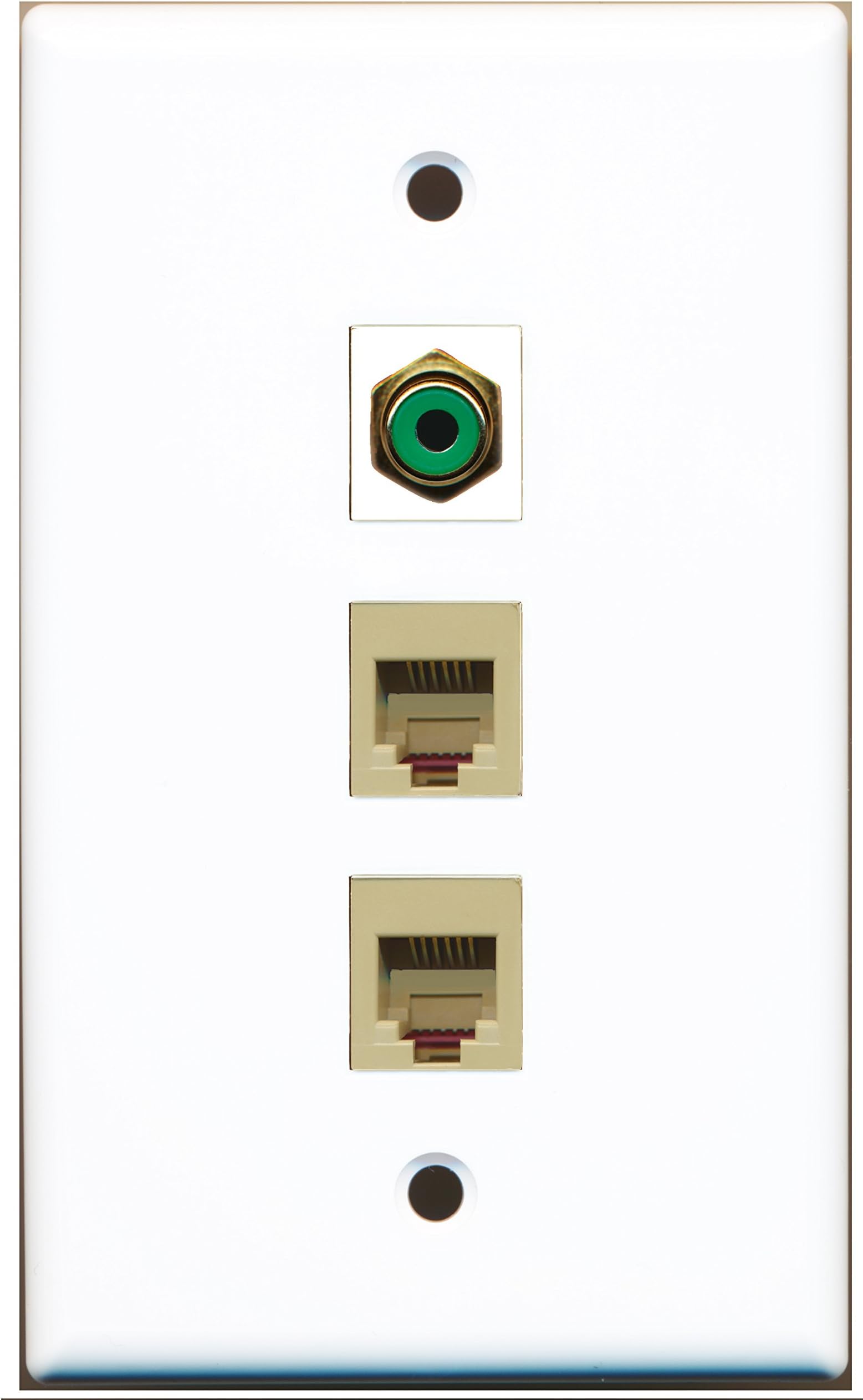 RiteAV - 1 Port RCA Green 2 Port Phone RJ11 RJ12 Beige Wall Plate