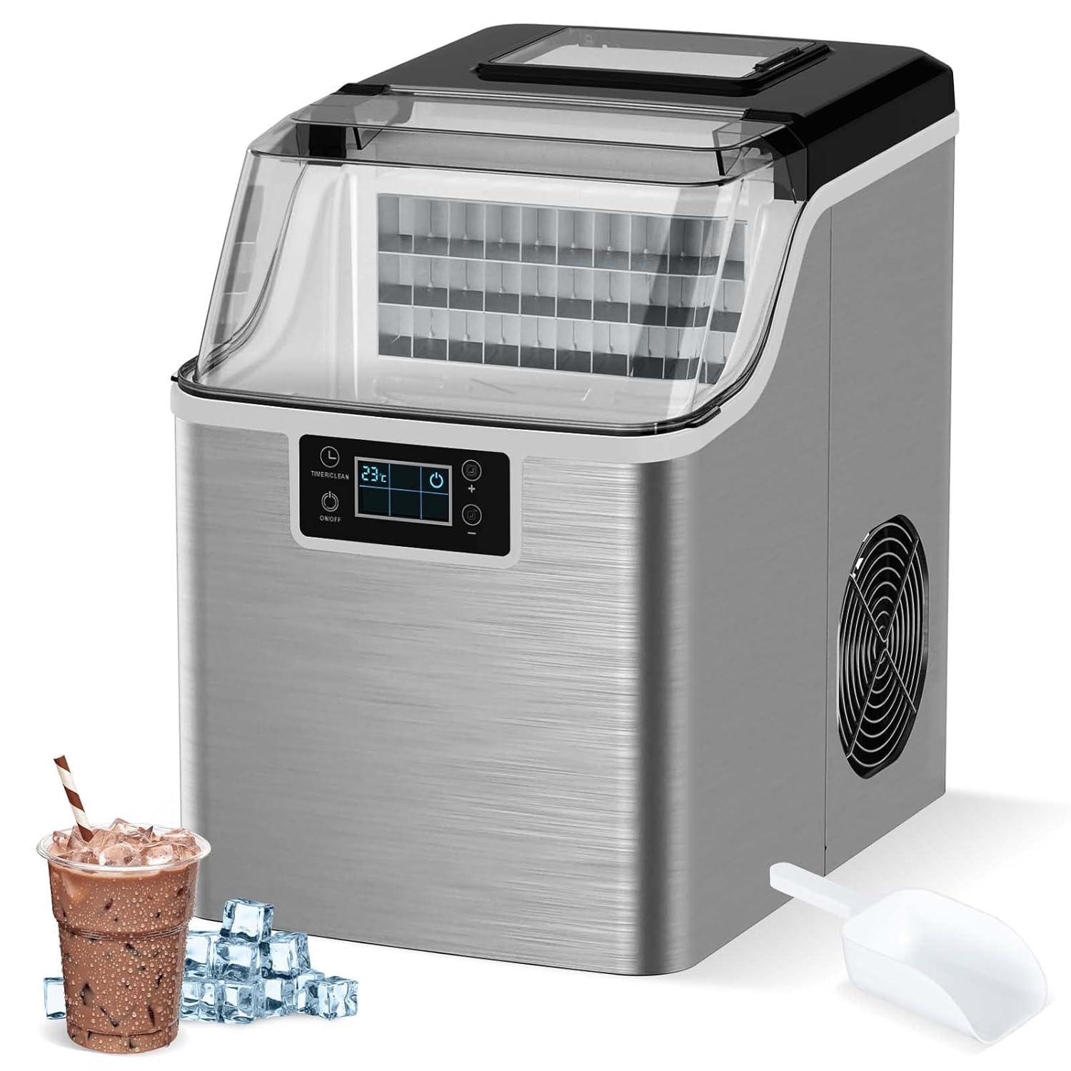 ADVWIN Ice Maker Machine Countertop Stainless Steel Portable Ice Cube