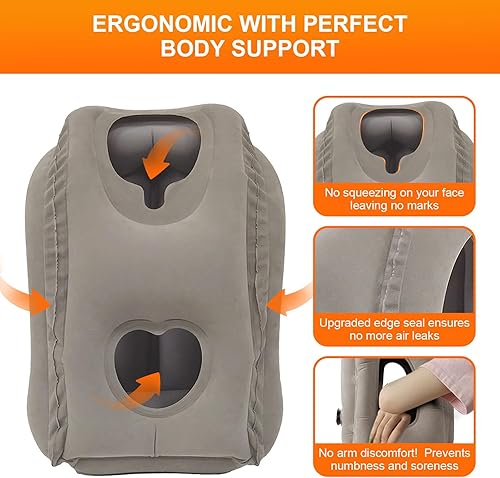 Miniatura 3 de DAWNTREES Paquete de 2 almohadas inflables para viajes en avión, almohada cervical inflable para dormir, apoyo cómodo para la cabeza, cuello y