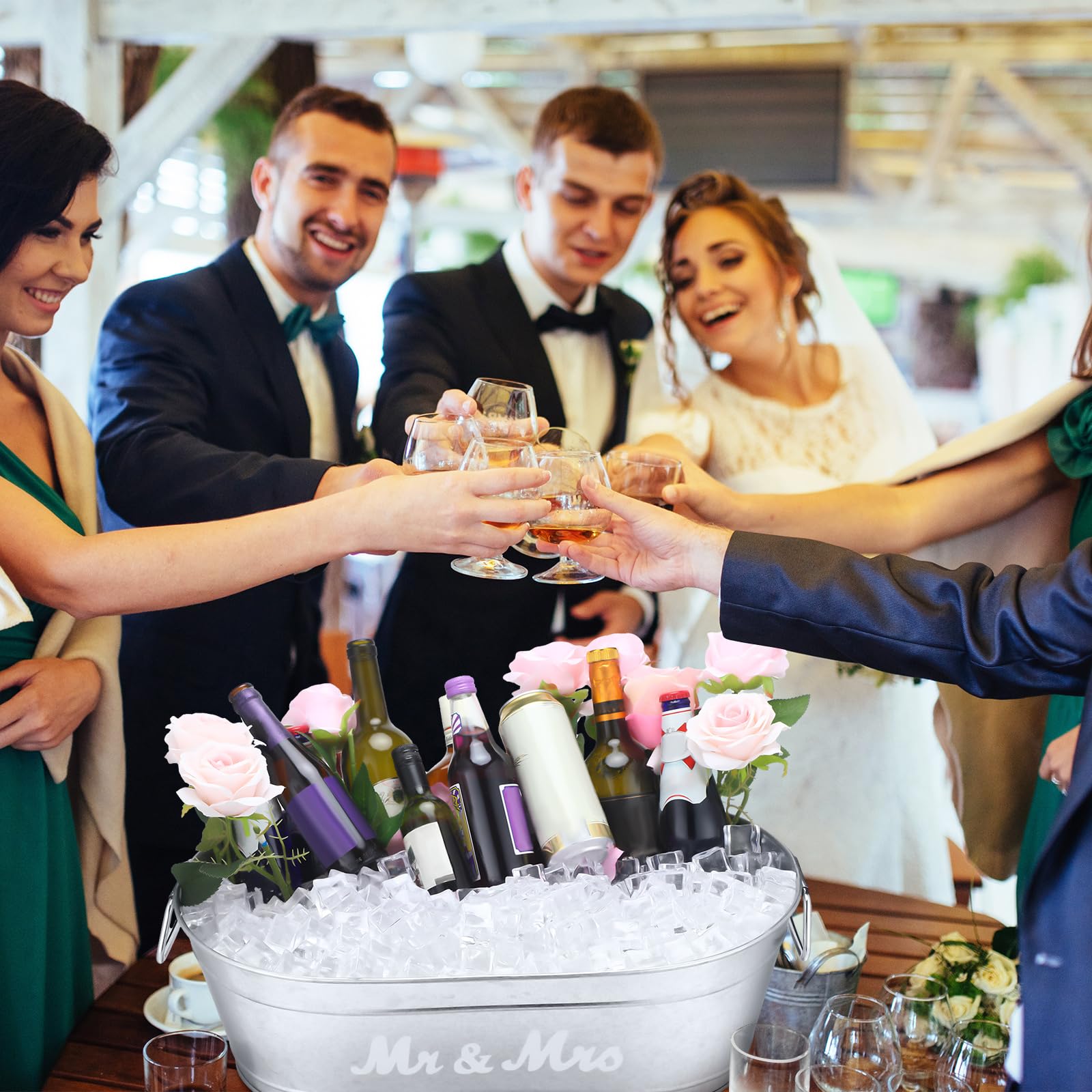 2 tubos galvanizados de 5.5 galones, grandes cubos de bebidas, cubos de bebidas para fiestas con asas, cubos de hielo de metal para fiestas, cubos galvanizados para bodas, Halloween, Navidad (Mr y