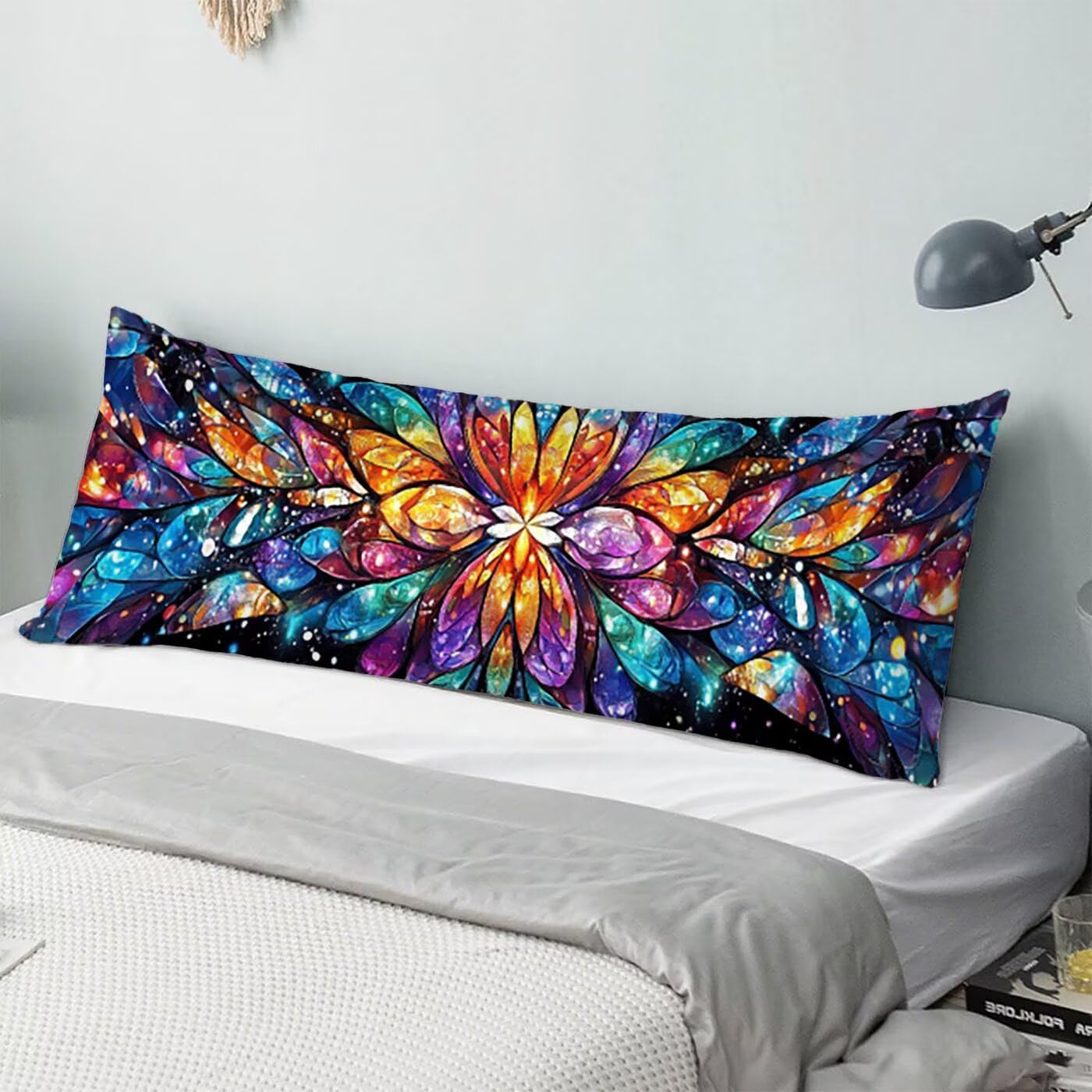 Poduszka do spania na boku 60 x 180, kolorowa poszewka na poduszkę 60 x 180 cm, poduszka do spania na boku, lniana, oddychająca i miękka, mandala, na sofę, do sypialni, dekoracja salonu B-4510
