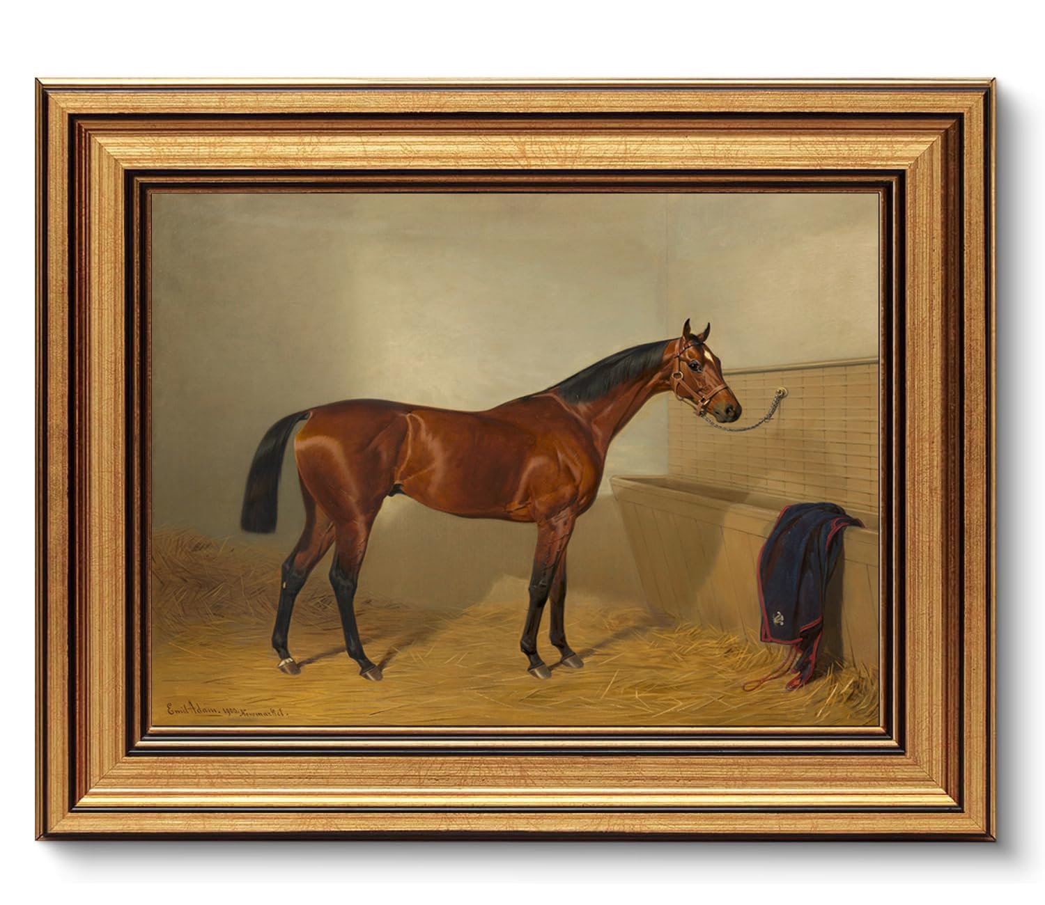 AGOLINE Vintage Gold Framed Wall Art for Living Room(8x10in)-Horse Animal Oil Painting Pictures for Bedside Tables, Foyer, Bookshelves,Framed Prints For Bedroom Walls, Vintage Farmhouse Wall Decor