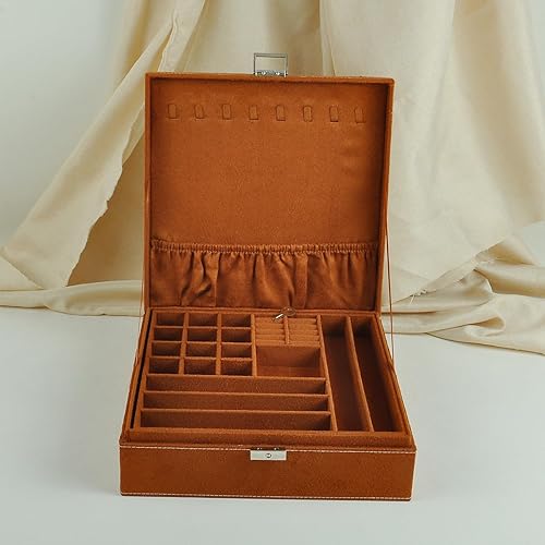 Miniatura 3 de Cajas de joyería de 10 x 10 pulgadas, 2 capas con asa para collares, organizador de joyas, anillos para mujer, exhibición de almacenamiento, caja de
