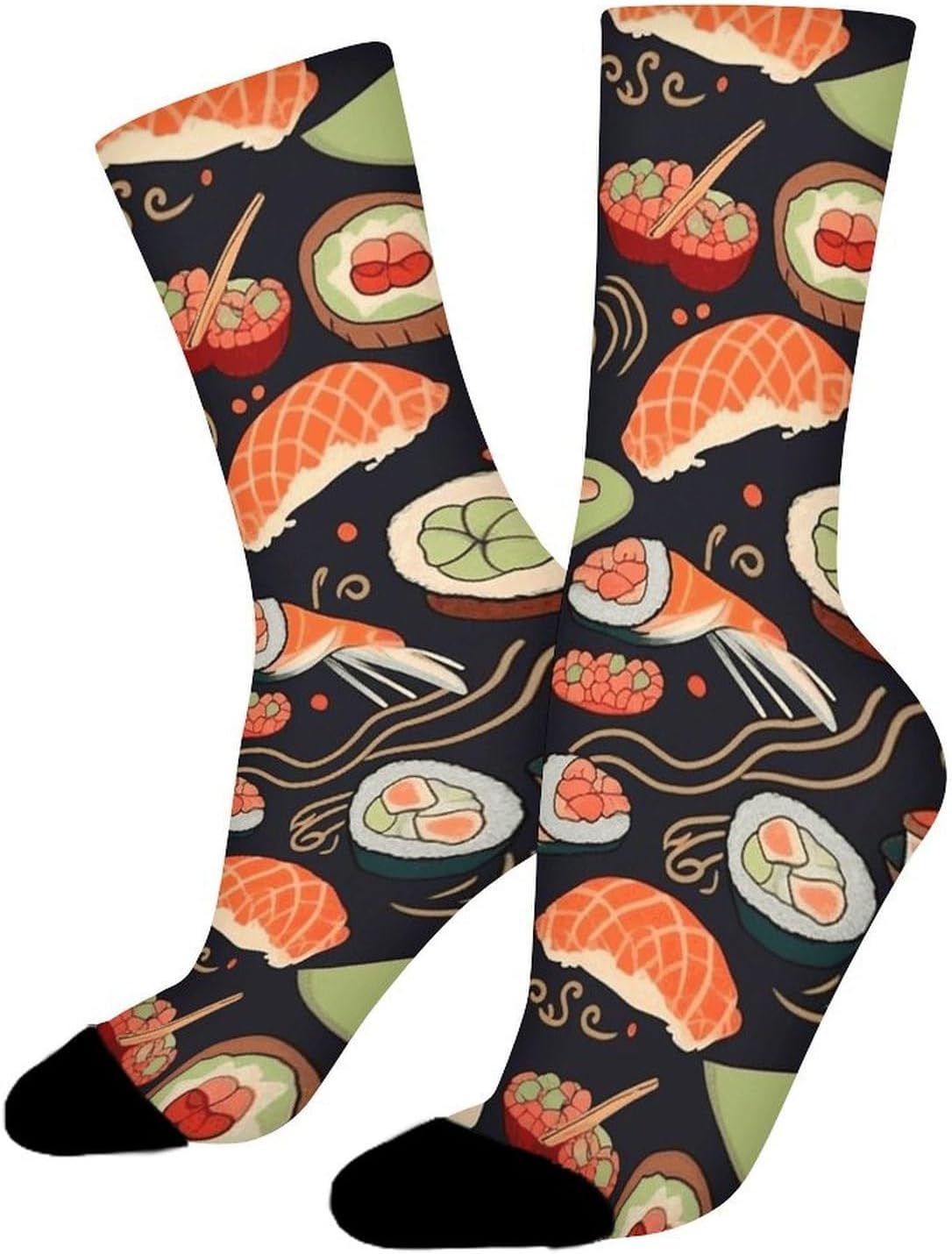 Moisture Wicking Socks, Breathable, Lightweight Crew Sock, Casual | Japanese Sushi Shrimp Work Socks for Women Men, Elastic Soft Boot Socks for Travel, Seamless