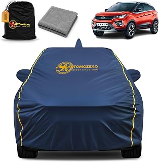 AUTOMOZEXO® Tata Nexon 100% Waterproof Car Cover (Midnight Blue) 6LYR HDPE 200gsm Strong Fabric for All Weather Protectio... Price In India