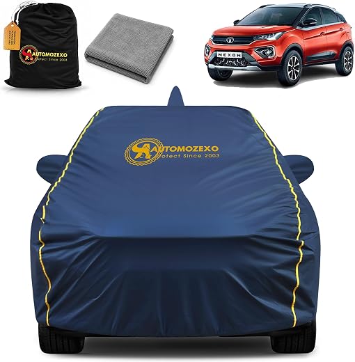 AUTOMOZEXO® Tata Nexon 100% Waterproof Car Cover (Midnight Blue) 6LYR HDPE 200gsm Strong Fabric for All Weather Protectio...