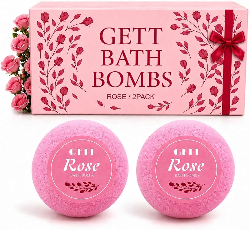 GETT Bombas de banho com fragrância de rosa, pacote com 2 unidades de 60 g