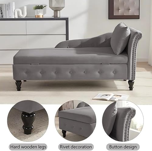 Miniatura 8 de Chaise Lounge Indoor with Storage, Upholstered Chaise Lounges Couch with Pillow for Living Room, Bedroom and Office, Modern Nailhead-Trimmed Tufted