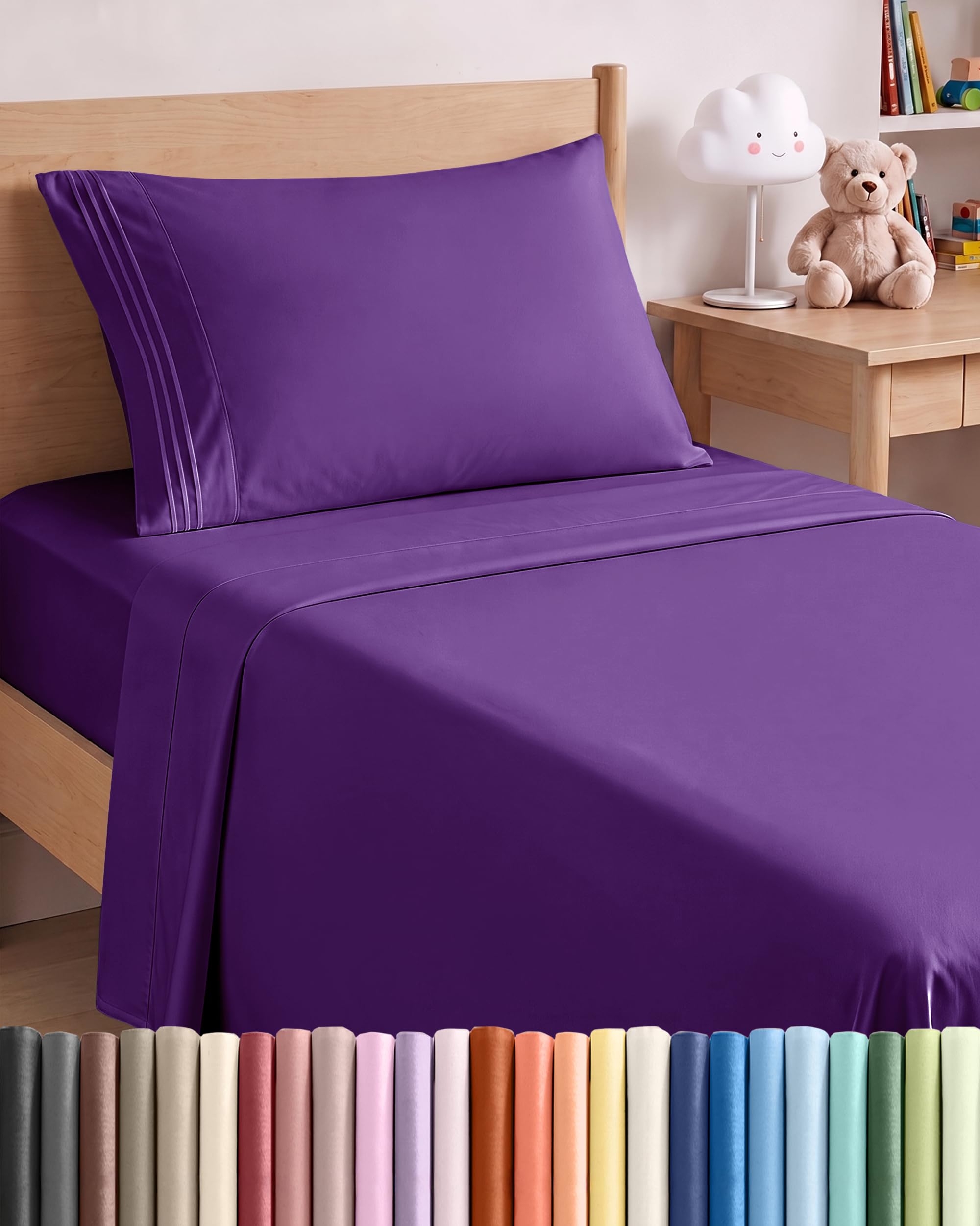 Twin Size 3 Piece Sheet Set - Comfy Breathable &amp; Cooling Sheets - Purple
