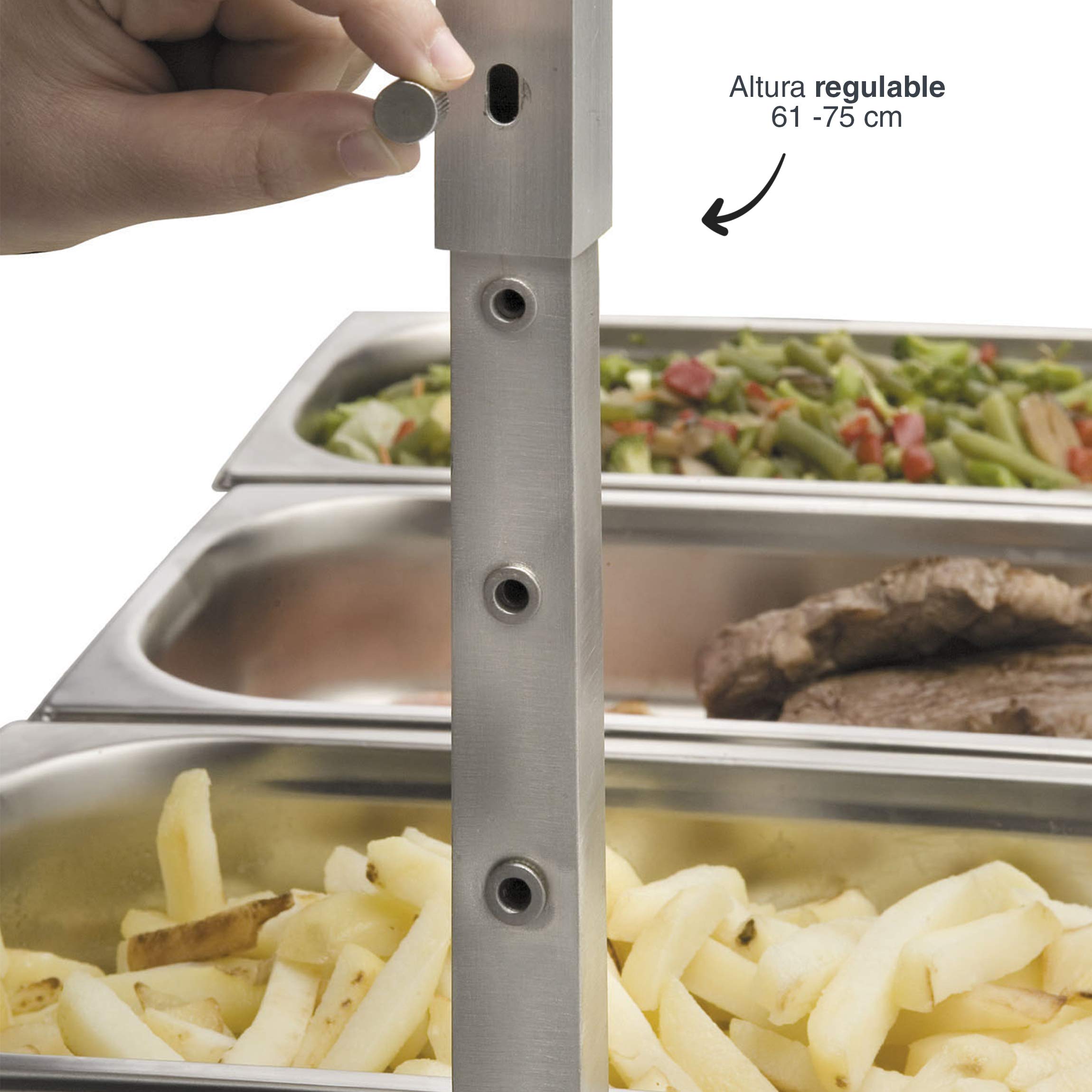 Lacor - 69061 - Doppel-Infrarot-Heizlampe, Hält Geschirr warm, Eimer, Höhe einstellbar zwischen 39 und 53 cm, Enthält zwei Glühbirnen, professionelle Küche, 550W, Aluminium
