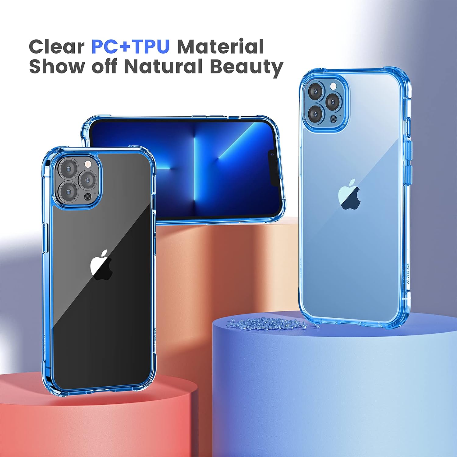 Mkeke for iPhone 13 Pro Case Clear, Anti-Yellow Shockproof 13 Pro Crystal Clear Case with Bumper Slim Fit for iPhone 13 Pro 2021 Blue