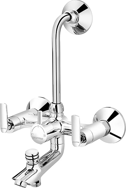 Plantex Pure Brass BAL-519 3 In 1 Wall Mixer With Bend For Arrangement Of Overhead And Telephonic Shower For Bathroom With Brass Wall Flange & Teflon Tape (Mirror-Chrome Finish)