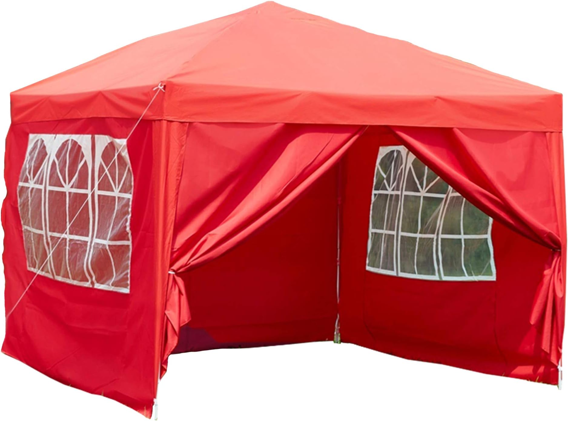 Garden Vida Pop Up Gazebo With Side Panels 3x3m Marquee Zip Up Party Tent Outdoor Garden Canopy Water-Resistant With Wind Bars, Weight Bags & Carry Bag, Red